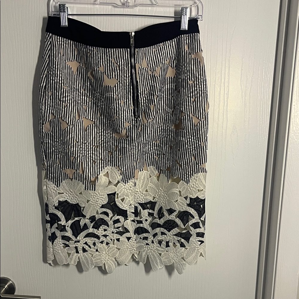 English Factory Black and White Striped Lace Pencil Skirt